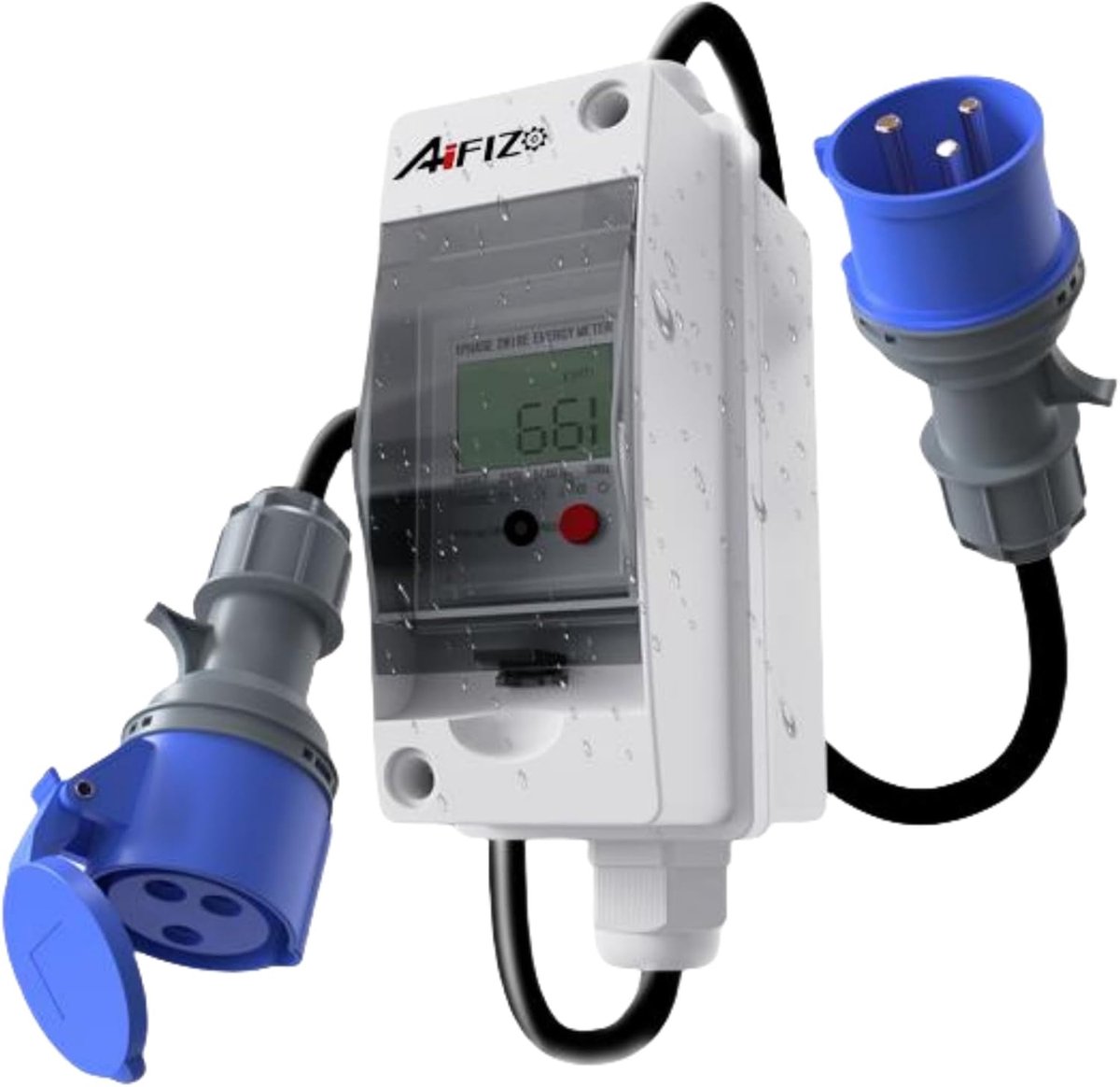 Draagbare Digitale Stroommeter 80A 230V met CEE-stekker, Waterdicht IP65, voor Campers, Elektrovoertuigen en Outdoor gebruik