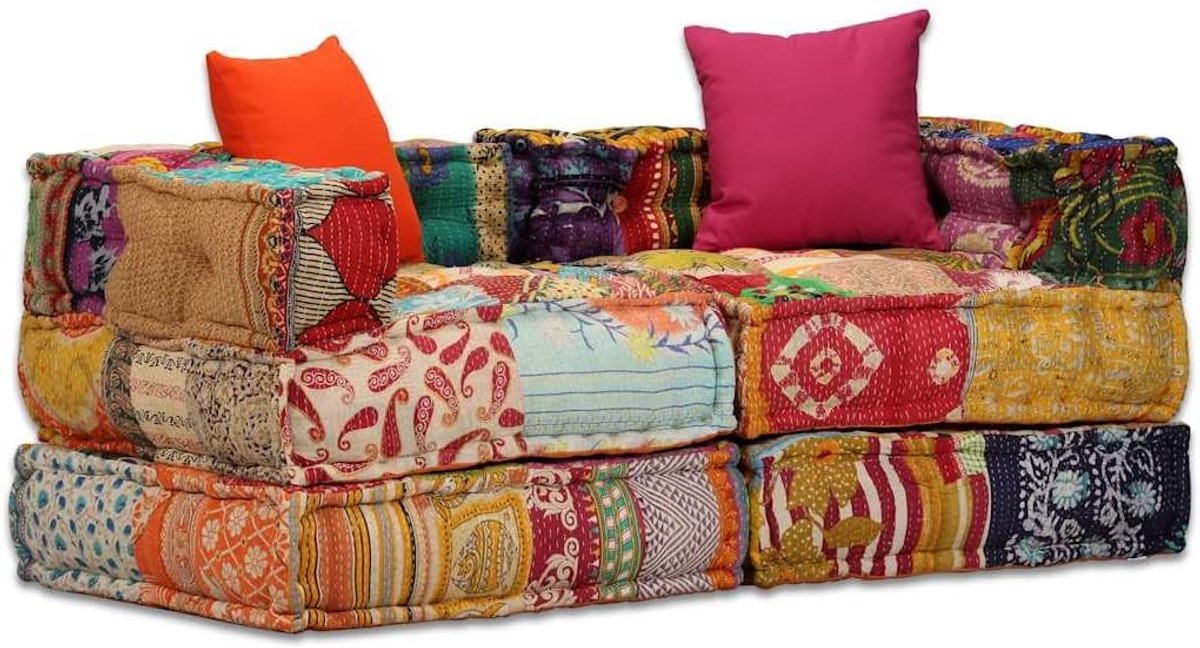 Modulaire Zitpoef - Zitbank Poef - Ontspannen Zitten - Patchwork Design - 140 x 70 cm - Me