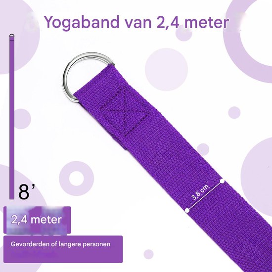 longziming-Yoga Riem - Yoga strap - Stretch Band - Pilates - 6 stuks - 2,4 meter - 3,8 cm breed - D-vormige metalen gesp - Antislip katoen-polyester - Zwart & paars - Voor flexibiliteit, rekken en yogahoudingen - Paars — afbeelding 3