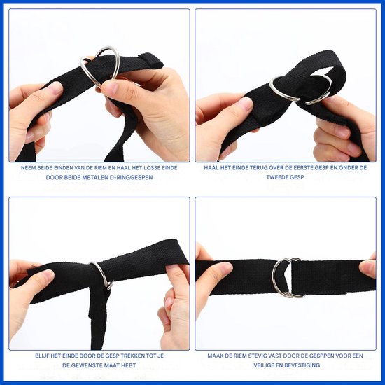 longziming-Yoga Riem - Yoga strap - Stretch Band - Pilates - 6 stuks - 2,4 meter - 3,8 cm breed - D-vormige metalen gesp - Antislip katoen-polyester - Zwart & paars - Voor flexibiliteit, rekken en yogahoudingen - Zwart — afbeelding 5