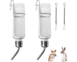 longziming-Hangende waterfles - Knaagdieren drinkfles - Automatische waterfles - 2 stuks - 350 ml - Zwaartekrachtsysteem - RVS drinkbuis - Druppelvrij - Voor konijnen, cavia's, hamsters, chinchilla's en vogels