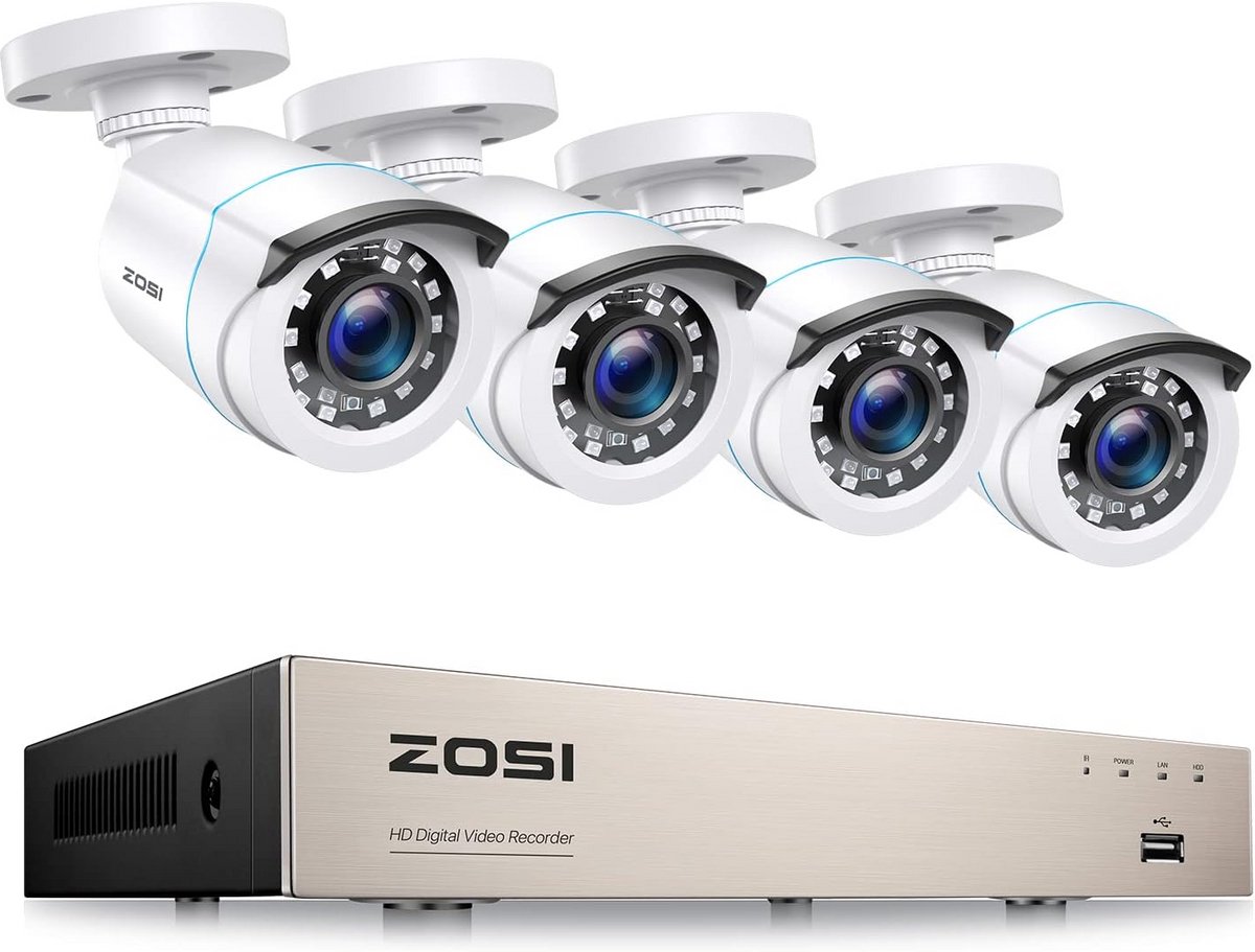 CCTV 1080p beveiligingsset 8 kanaals H.265+ 4 buitencamera's nachtkijk 20m