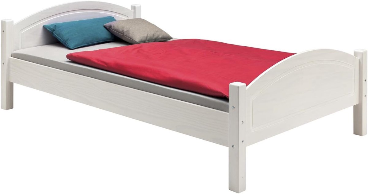 Massief houten bed Flims, 100 x 200 cm, wit
