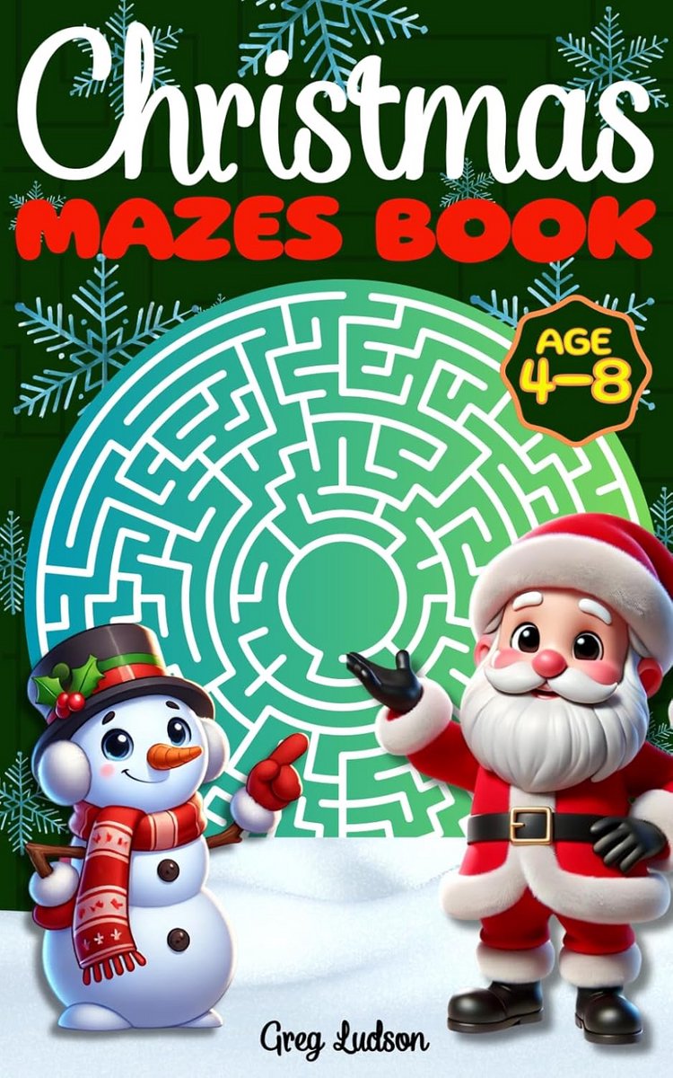 Puzzelboek Kerst: 150 Leuke en Makkelijke Labyrinten en Kleurplaten voor Kinderen 4-8 Jaar