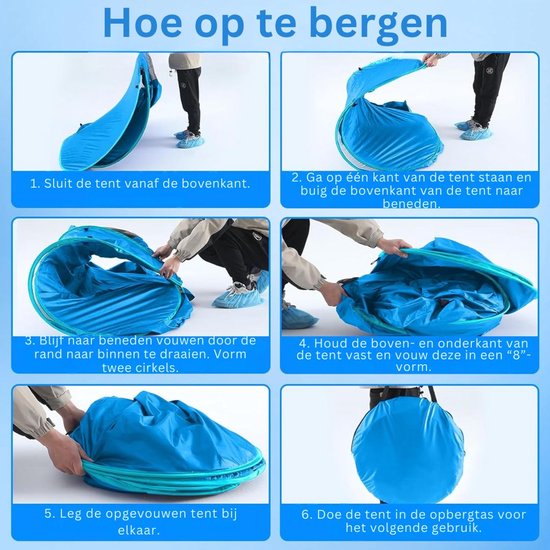 White-Label® Strandtent UV Bescherming - Strandtent Baby Pop Up - Strandtentje Extra Licht - Strandschelp - Strand Tent - Blauw van White-Label® — afbeelding 3