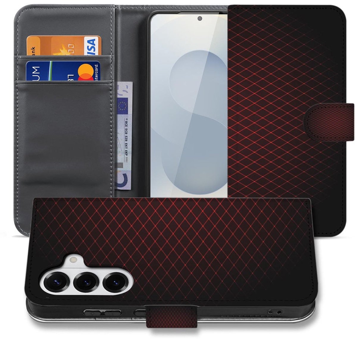 Samsung Galaxy S26 Hoesje Book Case Hoesje Geruit Rood
