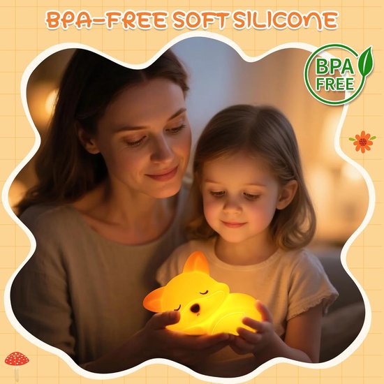 LED Fox Nachtlamp - Oplaadbaar Nachtlampje Kinderen & Baby - Schattig Fox - 2 Standen Dimbaar - Siliconen - Lampje Slaapkamer - Knijplampje - Touch lamp - Dimbaar Nachtlampjes Voor Kinderen, Baby & Volwassenen