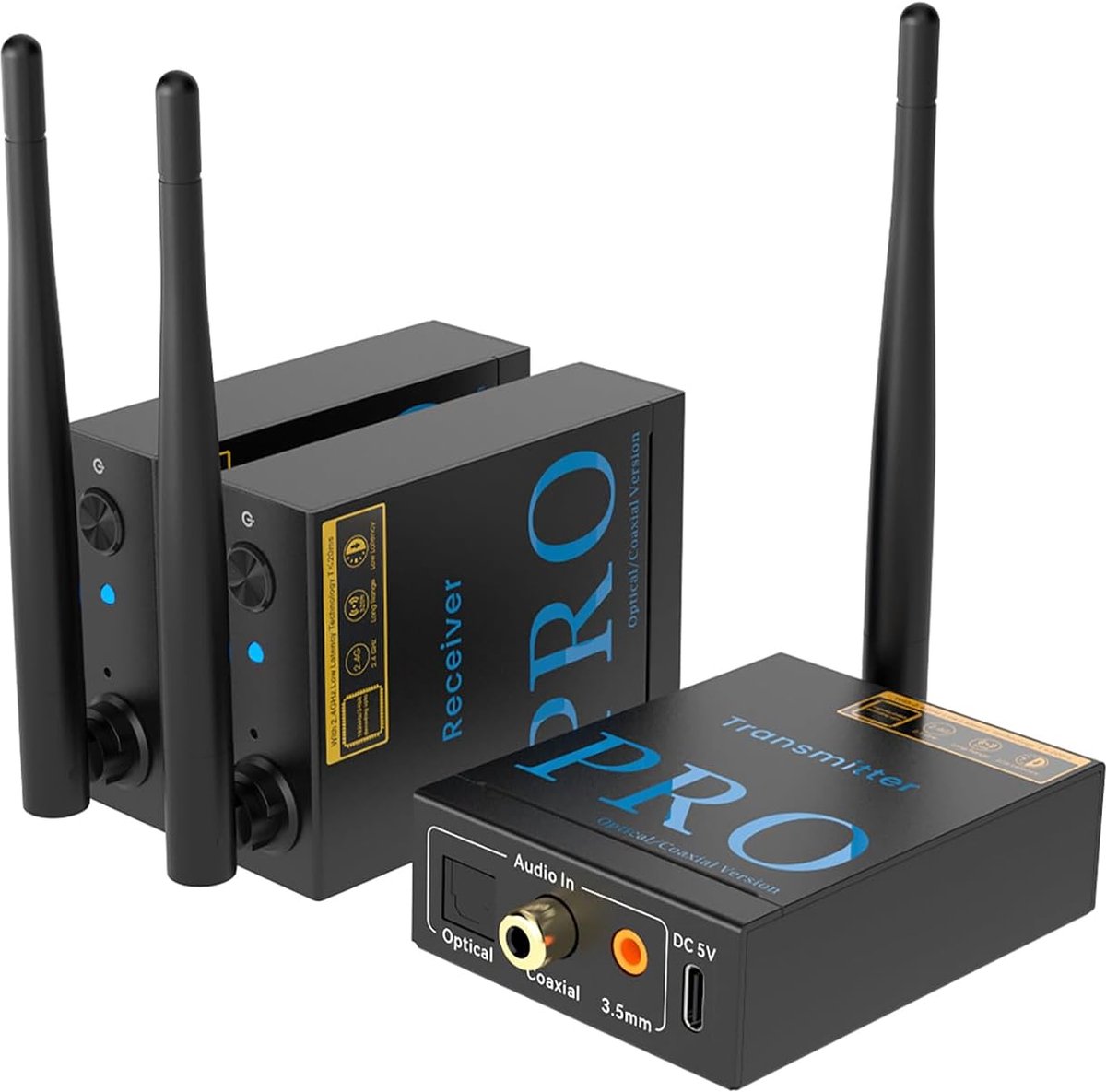 Draadloze Audio Zender Ontvanger voor TV en PC, 2.4GHz met Ultra Lage Latentie, Hoge Kwaliteit Geluid voor Subwoofer en Actieve Speakers