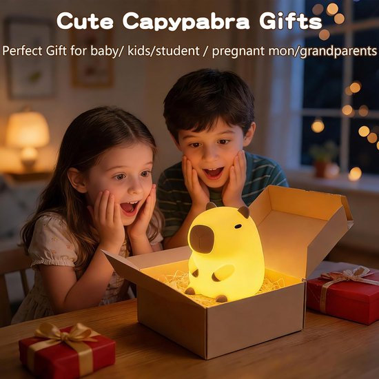 LED Capybara Nachtlamp - Oplaadbaar Nachtlampje Kinderen & Baby - Schattig Capibara - 3 Standen Dimbaar - Siliconen - Lampje Slaapkamer - Knijplampje - Touch lamp - Dimbaar Nachtlampjes Voor Kinderen, Baby & Volwassenen van Merkloos — afbeelding 3