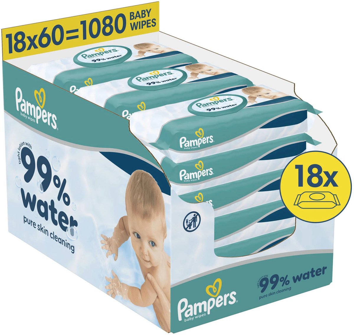 Pampers - 99% Water Babydoekjes - 18 x 60 = 1080 billendoekjes - Volume Deal