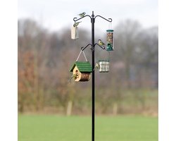 CJ Wildlife Vogelvoederstation Paal - Sunduro - Meerdere haken voor o.a. Voedersilo, Vetbolhouder of Pindasilo - Voederpaalsysteem - Zwart