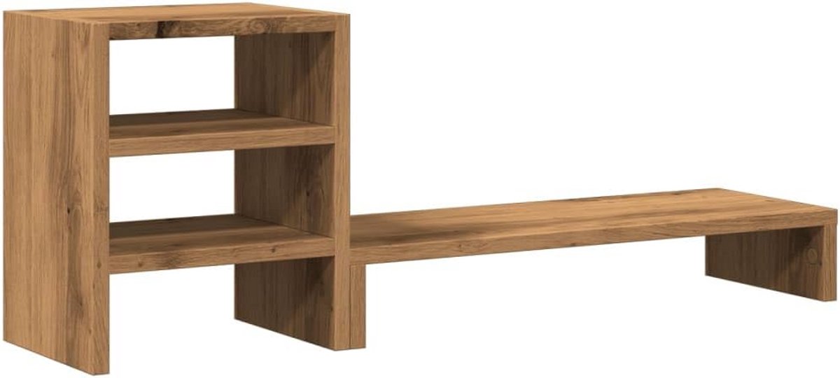 Monitorstandaard op maat van het bureau met opbergvakken - Ambachtelijk eikenhout