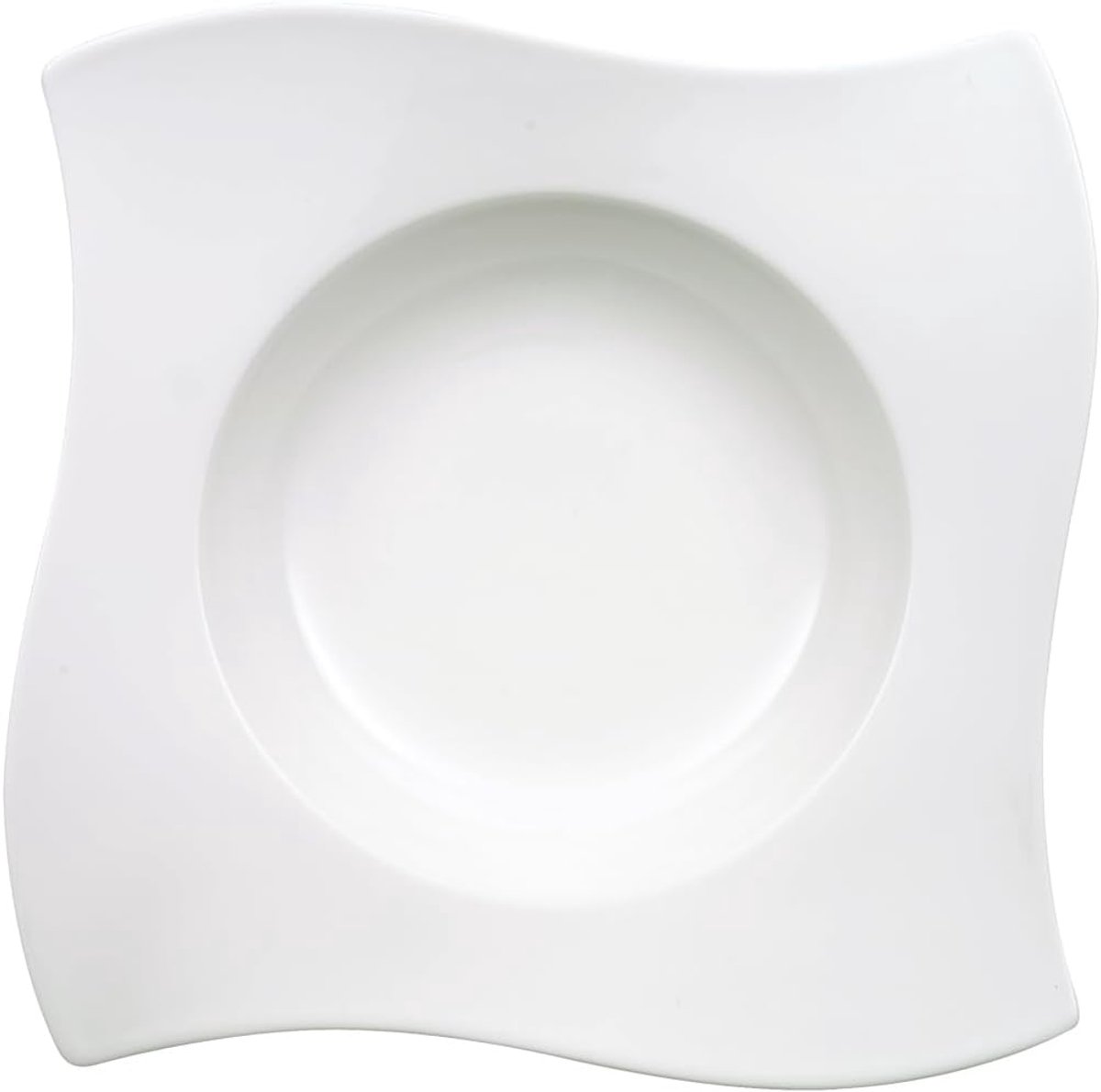 Grote Pasta/Pastabord 28 cm Premium Porselein Asymmetrisch Witte Golfvorm