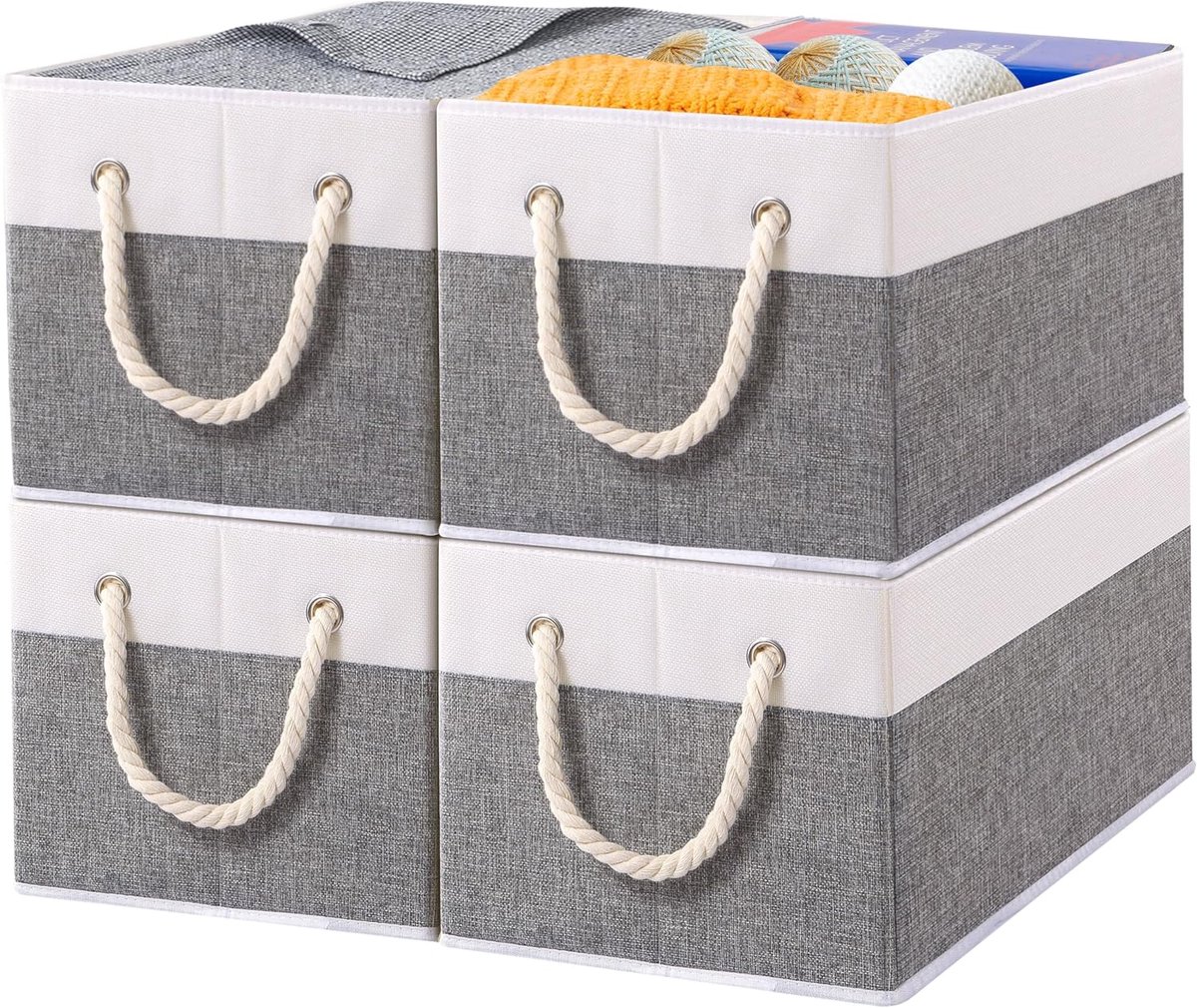 Opvouwbare opbergdozen - 4 stuks - 33x23x20 cm - wit/grijs - voor kleding en speelgoed