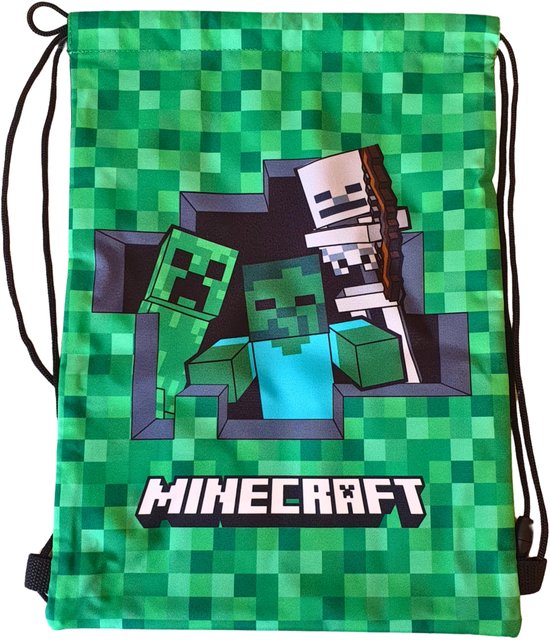 Minecraft Gymtas Jongens en Meisjes – Creeper Gymbag Kinderen – Sporttas met Trekkoord - Hoogte 38cm