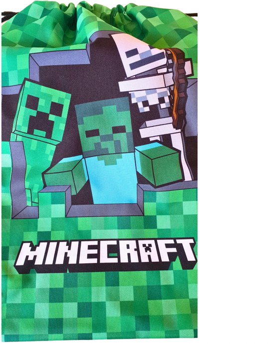 Groene Minecraft gymtas met Creeper, zombie en skelet.