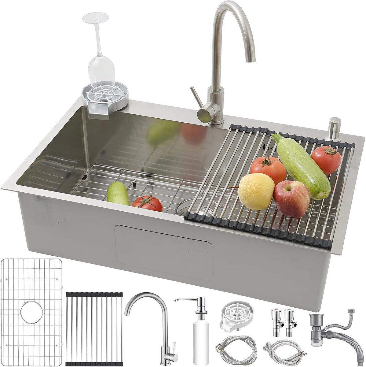 Inbouwkeukenkraan RVS Spoelbak 70x50 cm - Inclusief Afdruiprek