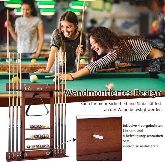 Biljartstandaard - Keurek - Biljartaccessoires Opbergen - Wandmontage - 79 x 8 x 91 cm - Bruin — afbeelding 5
