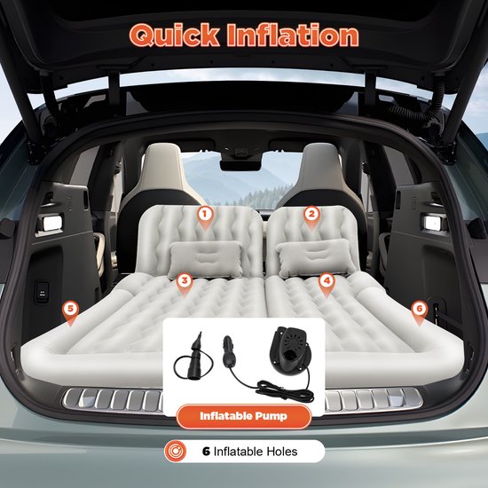 Jently opblaasbaar matras - luchtbed - luchtmatras - opblaasbaar bed - achterbak auto - met pomp en kussen - grijs — afbeelding 3
