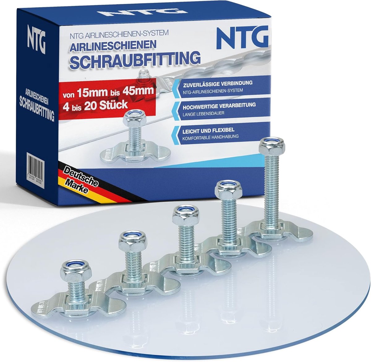 Schroeffitting Airline - Bevestigingspunt Sjorrail - Vastzetten Lading - Gelegeerd Staal - M8 Schroefdraad - Verzinkt