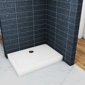Aica Receveur de douche rectangulaire blanc 140x90x3cm en mélange de pierre naturelle et de résine antidérapant antibactérien avec bonde de douche grille et drain disponible en différentes tailles y compris pieds réglables jusqu'à 10 cm
