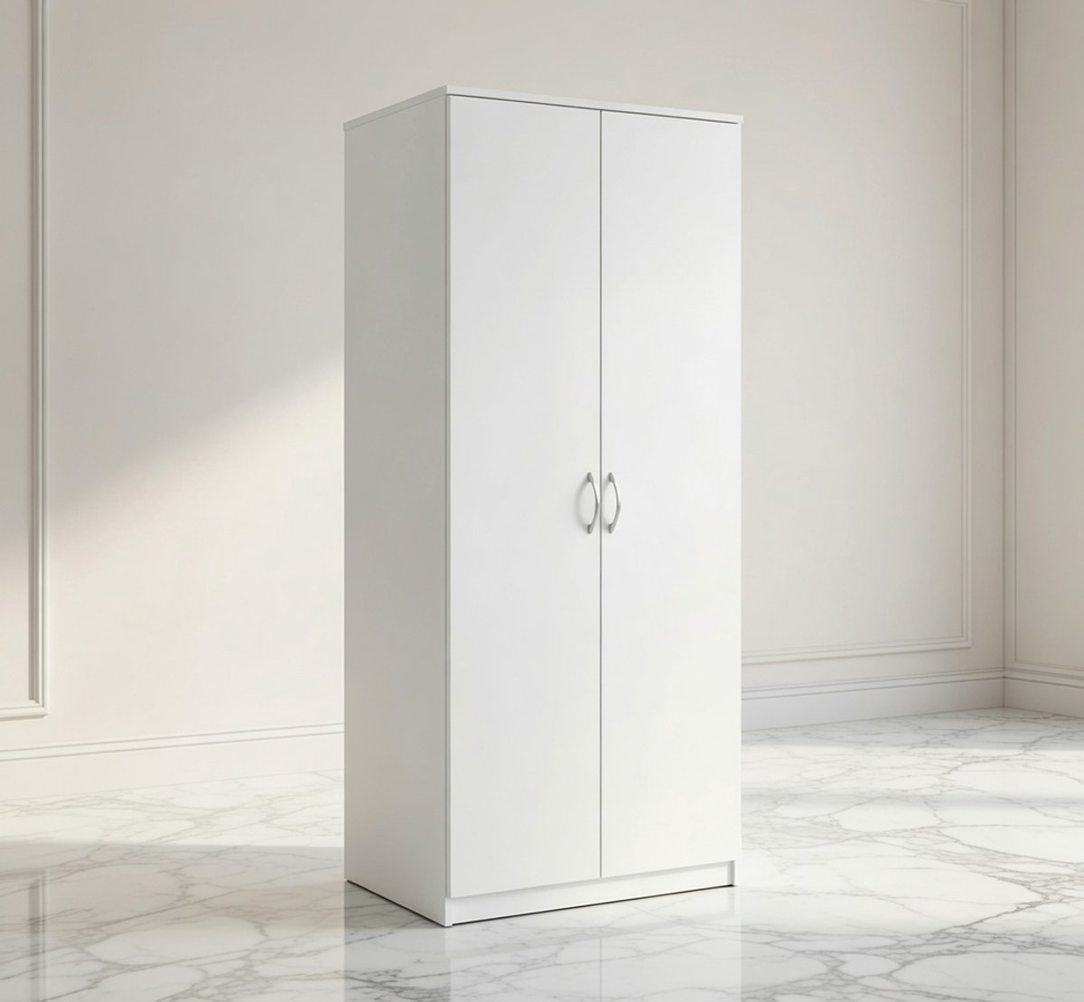 Nordic Elegance Kledingkast 2-Deurs – 85 cm Breed – Moderne Garderobekast met Kledingstang en Legplank – Mat Wit – 193 cm Hoog – Compacte Opbergkast voor Slaapkamer, Hal en Woonkamer house&garden