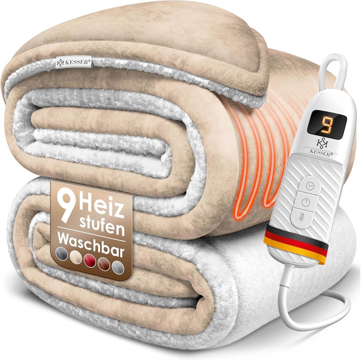 Elektrische Deken met 9 Warmtestanden en Timer, Wasbaar Fleece