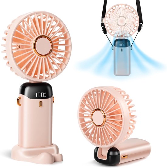 Draagbare Handventilator Roze 3-in-1 Oplaadbaar 3200mAh 12 Uur LED Scherm 5 Snelheden Stil USB-C