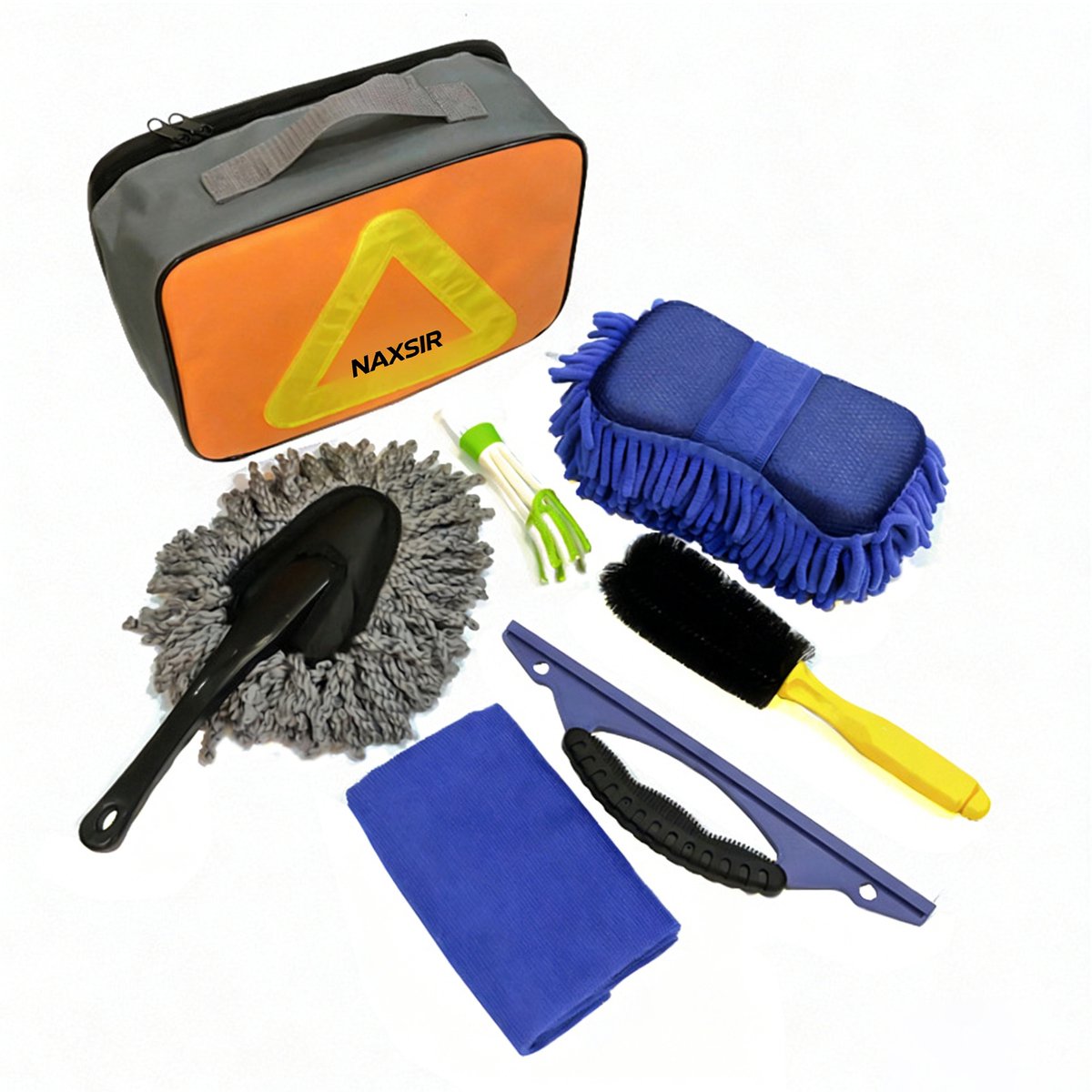 NAXSIR Auto Wasborstel Set – 7-delig Autowas Set met Spons, Microvezeldoek – Complete Auto detailingset voor Buiten & Binnen