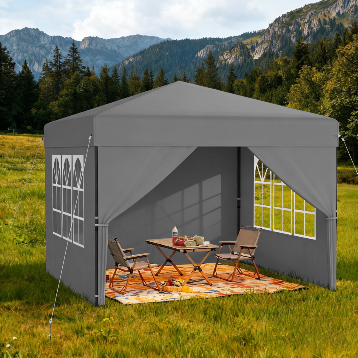 ACXIN Pop-up Partytent 2.5×2.5 m - Inklapbaar Paviljoen met 4 Zijwanden - Stalen Frame snelle installatiefunctie, Grijs