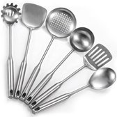 VIVORA Set d'ustensiles de cuisine - 6 pièces en acier inoxydable - Ustensiles de cuisine sans couture avec œillet de suspension - Incl. Spatule et louche - Argent/Gris