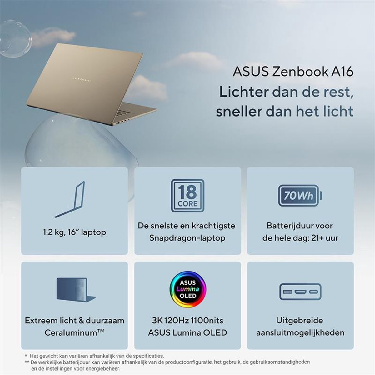 ASUS Zenbook A16 UX3607OA‑SQ013W – Copilot+ Laptop - 16 inch - 3K - Snapdragon X2E‑94 - 48GB/1TB - Wi‑Fi 7 thumbnail 2
