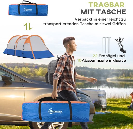 Outsunny-Campingzelt-Polyester, Fiberglas-420L x 200B x 150H cm-Orange van Outsunny — afbeelding 2