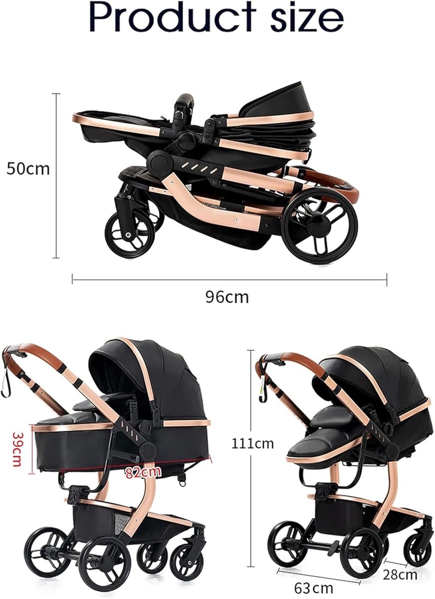 3-in-1 Combi-kinderwagen Systeem - Reissysteem + Standaard Kinderwagen + Buggy voor Pasgeborenen - Opvouwbare Draagbare Reiswieg | Lichtgewicht Hoge Kinderwagen | Robuuste Wielen thumbnail 4