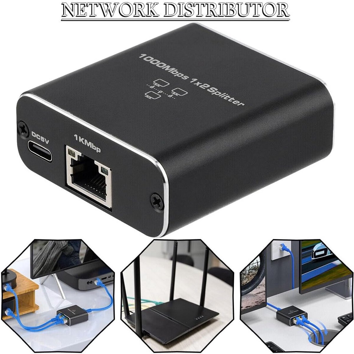 Netwerk Splitter - LAN Adapter - Internet Delen - Dubbele Poort Uitgang - Compact Formaat - Zilver