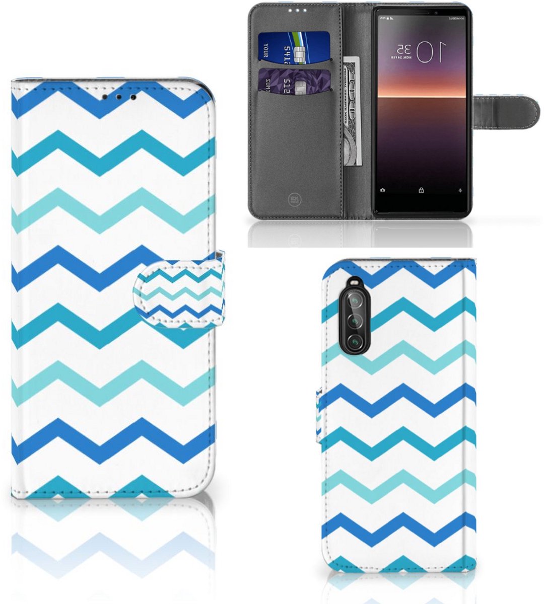 Sony Xperia 10 II Telefoon Hoesje Zigzag Blauw