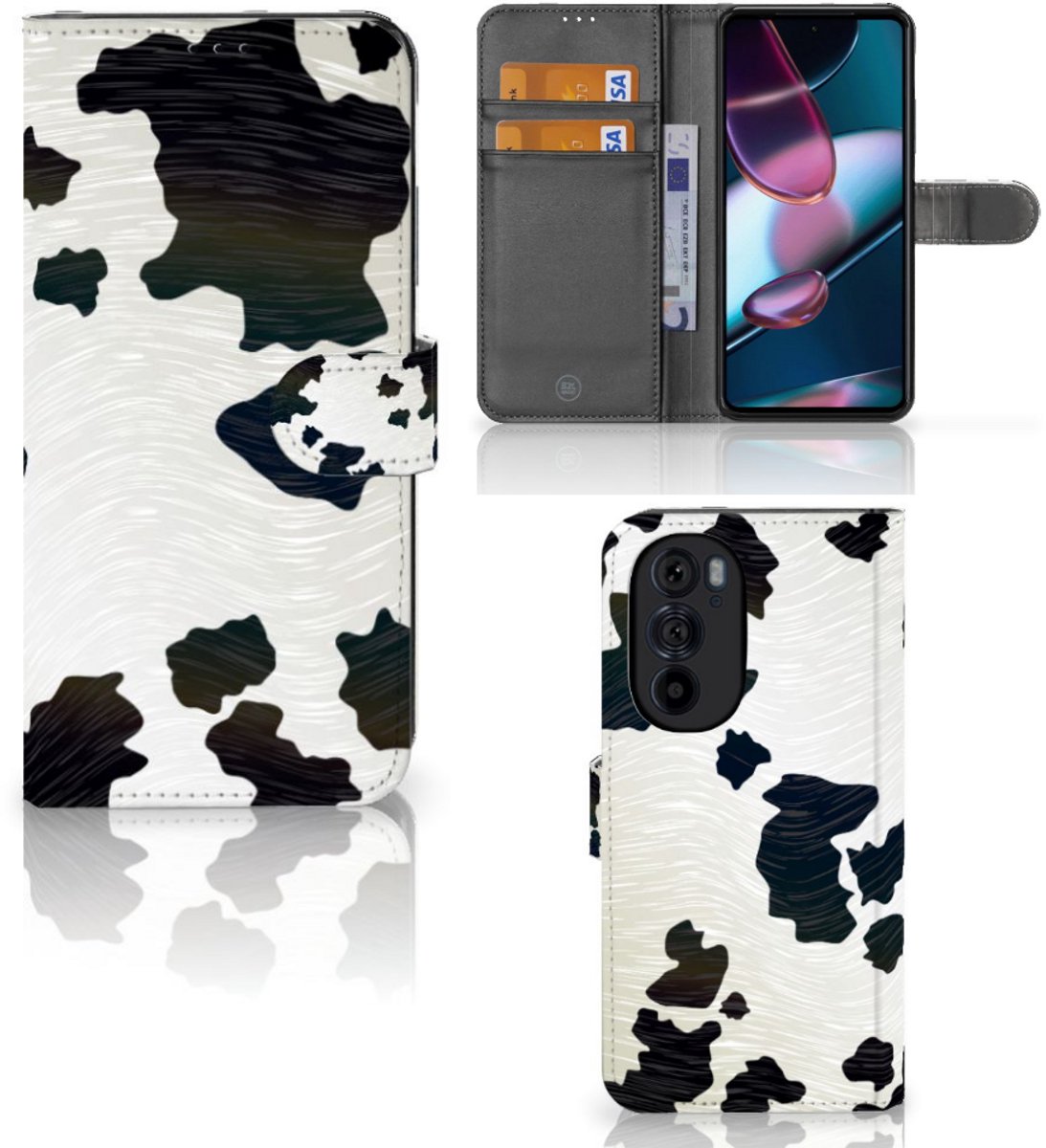 Motorola Edge 30 Pro Telefoonhoesje met Pasjes Koeienvlekken