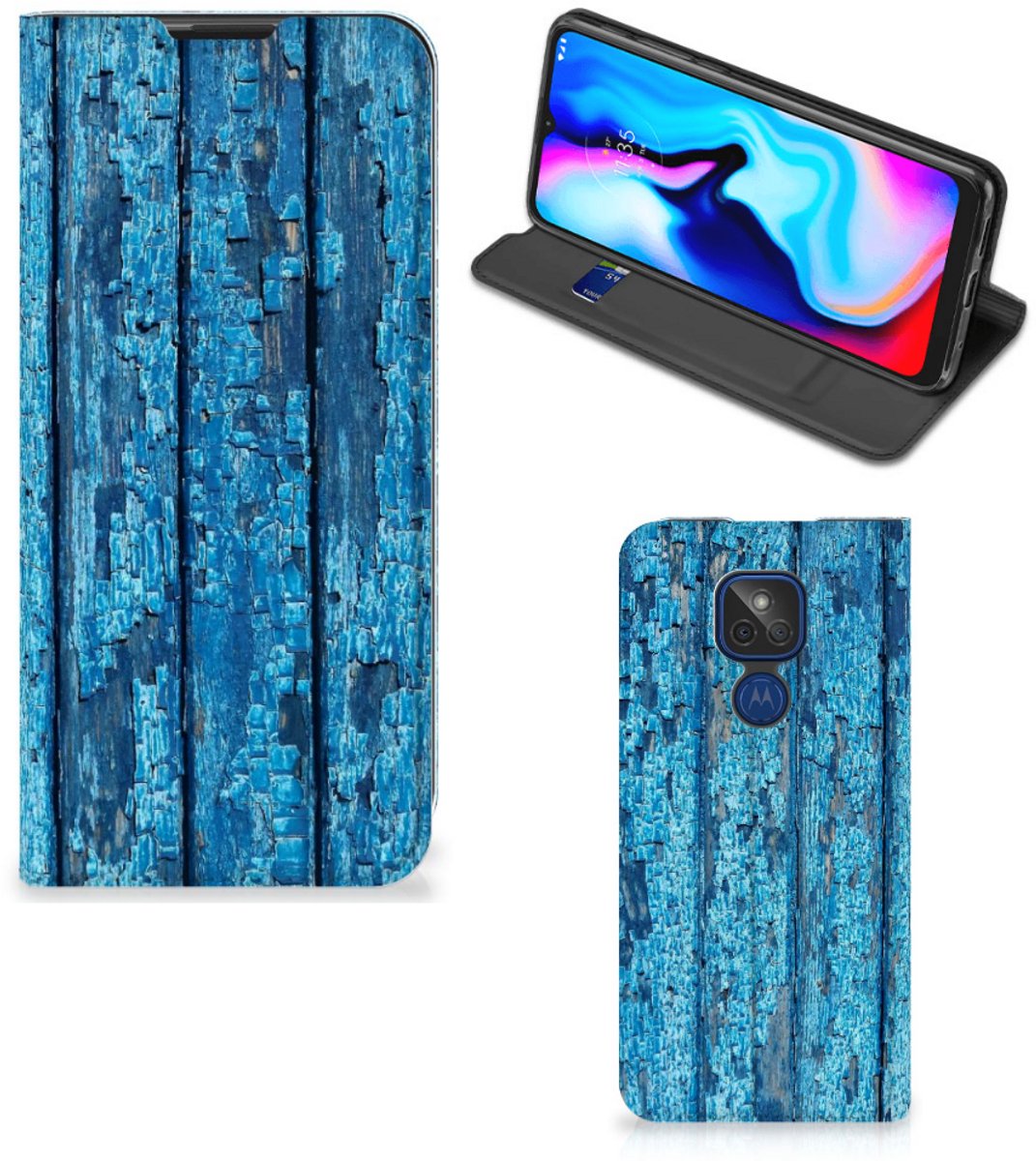 Motorola Moto G9 Play Book Wallet Case Wood Blue