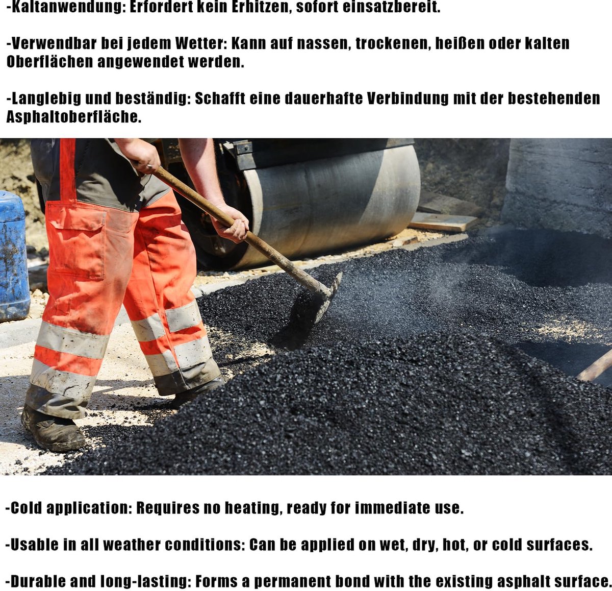 Koud Asfalt Mengsel 25 kg - Voor Snelle Reparaties van Wegen en Trottoirs thumbnail 3