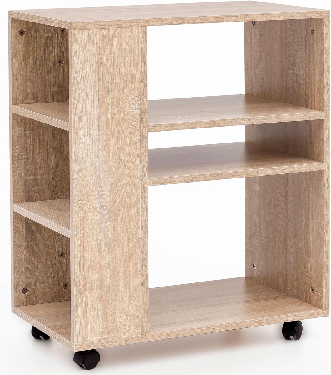 Slanke houten trolley met wielen - 60x35x75 cm multifunctioneel design