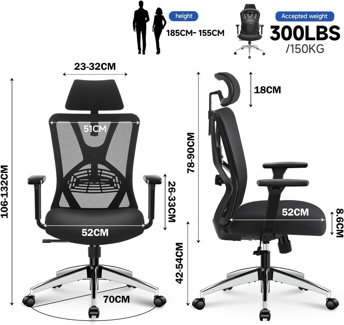 Ergonomische Bureaustoel Casa Velluto – Hoge Rug Mesh Computerstoel met Verstelbare Lendensteun, Hoofdsteun, 3D Armleuningen en 130° Schommelfunctie – Geel Comfort voor Langdurig Thuis- of Kantoorwerk