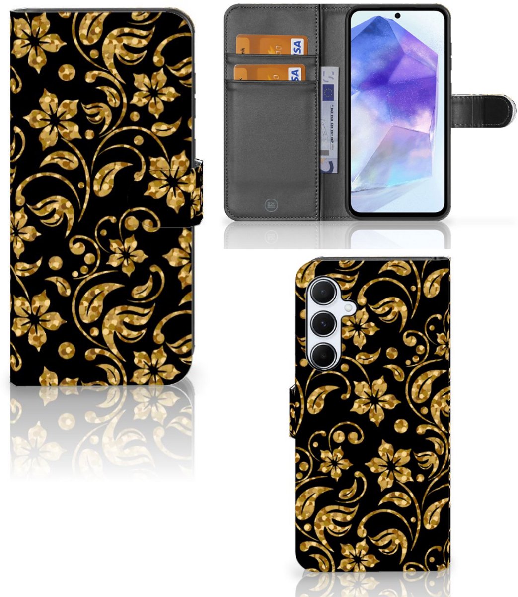 Samsung Galaxy A55 Hoesje Gouden Bloemen