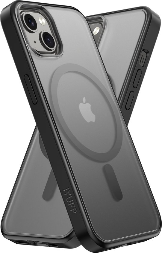 IYUPP Hoesje Geschikt voor iPhone 13 Hoesje - Geschikt voor MagSafe - Shockproof Back Cover - Mat Zwart Transparant