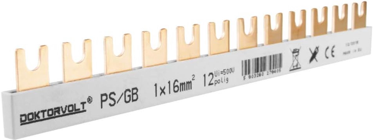 Stroomrail verzamelrail 1P vork 12-polig 16 mm² 100A