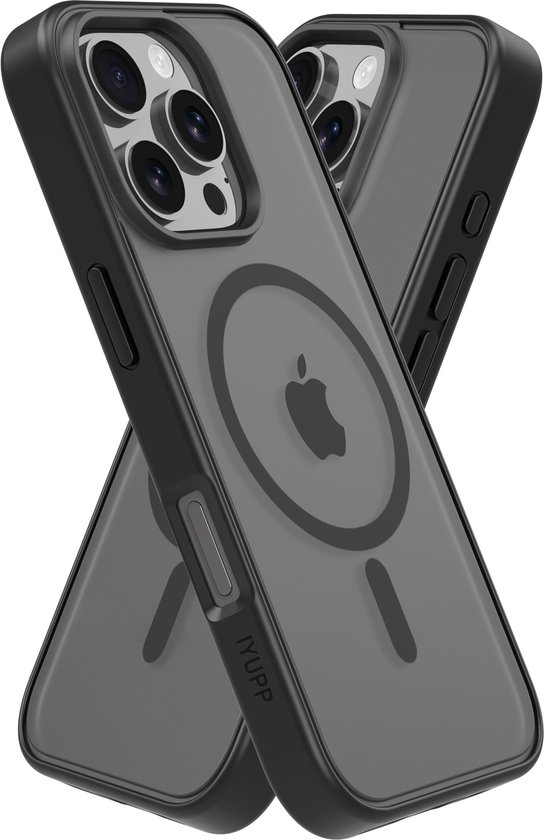 IYUPP Hoesje Geschikt voor iPhone 16 Pro Hoesje - Geschikt voor MagSafe - Shockproof Back Cover - Mat Zwart Transparant