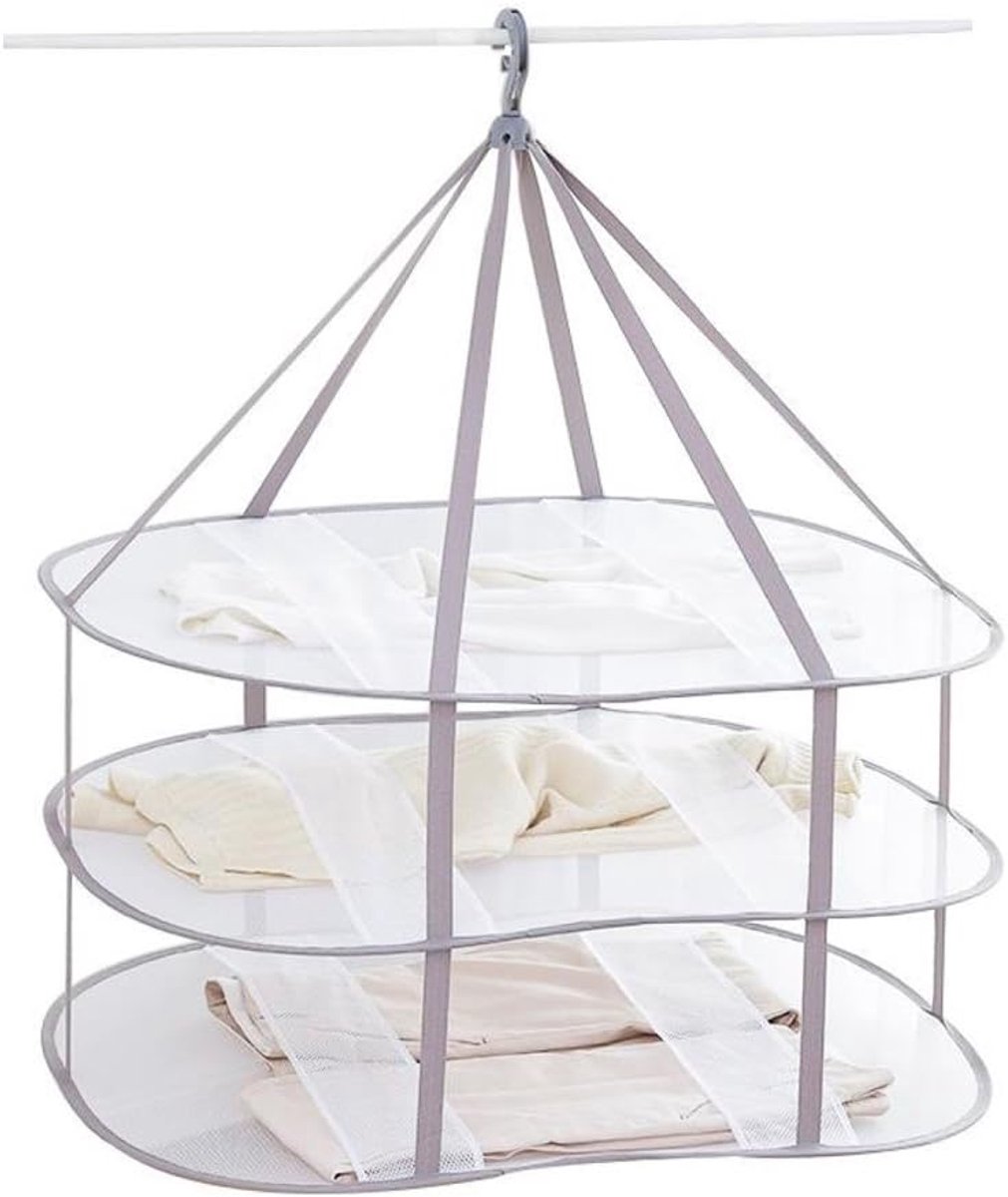 3-Laags Opvouwbaar Droogrek voor Truien - 77x62x78 cm - Ademend Mesh Droognet - Winddicht - Grijs