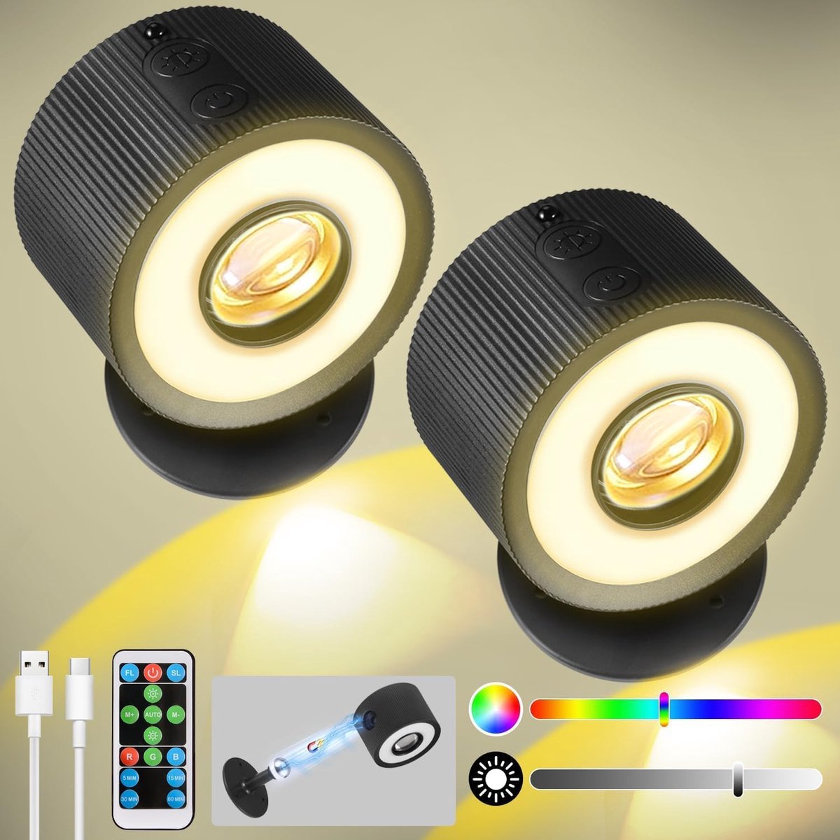 LED Wandlamp Set met 4 Helderheidsniveaus en 7 Kleurenmodi - Dimbare Hanglamp voor Binnen