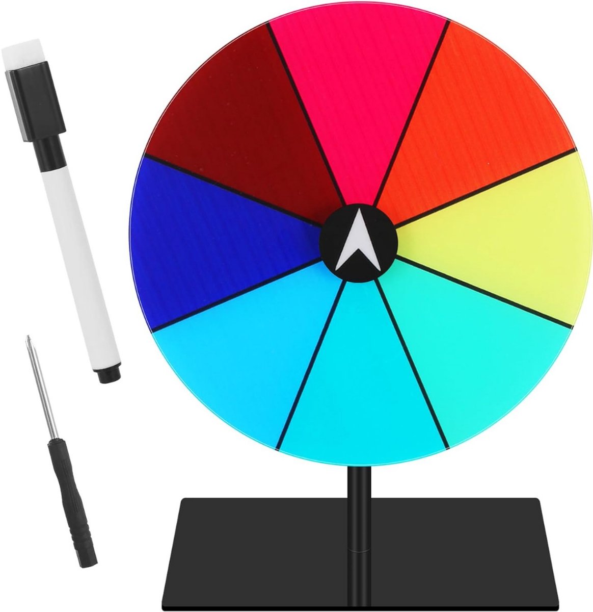 VIN® Rad van Fortuin - Draaiwiel 30 cm - Draairad - Gezelschapsspel - 8 Schrijfvakken - Met Markeerstift en Wisser – Tafelmodel – Prijswiel