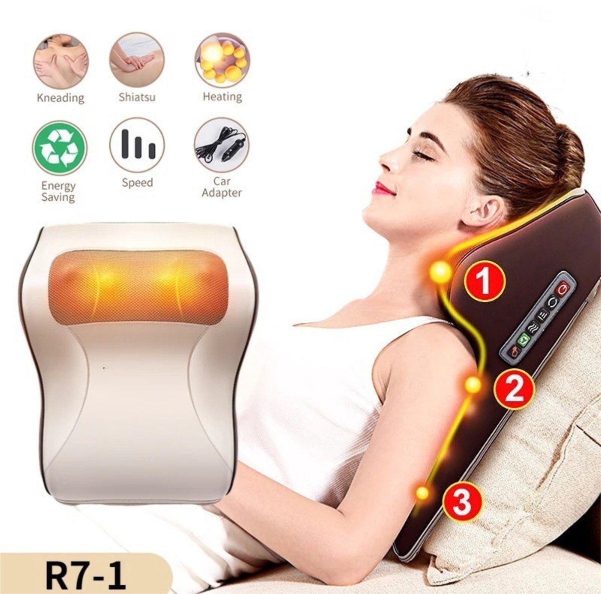 DIMICO - Massagekussen shiatsu - Massageapparaten auto - Massage apparaat voor nek, rug en schouders - Warmtefunctie 3in1