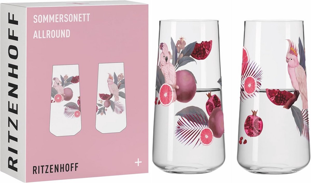 Drinkglazen universeel set van 2 - 600 ml - motief Kakadu - Made in Germany